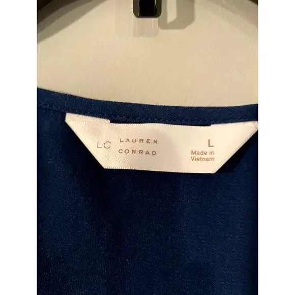 NWT LC Lauren Conrad Solid Blue Ruffle Neckline Blouse - Size L - Picture 5 of 7